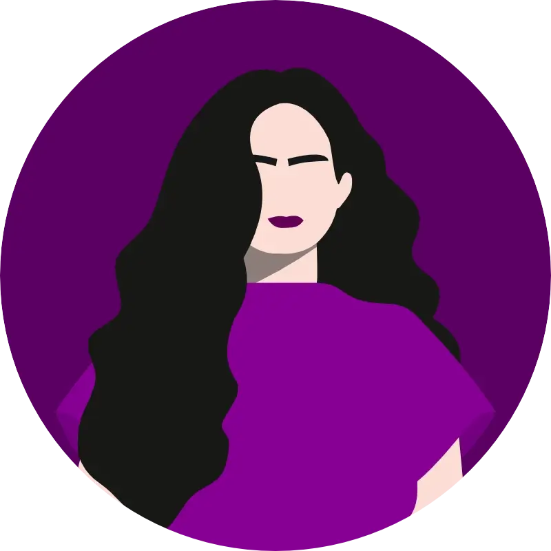 Illustration einer Frau mit langen, dunklen, gewellten Haaren, einem lilafarbenen Oberteil und dunklem Lippenstift, stellvertretend für eine Buyer Persona im Beispiel 3